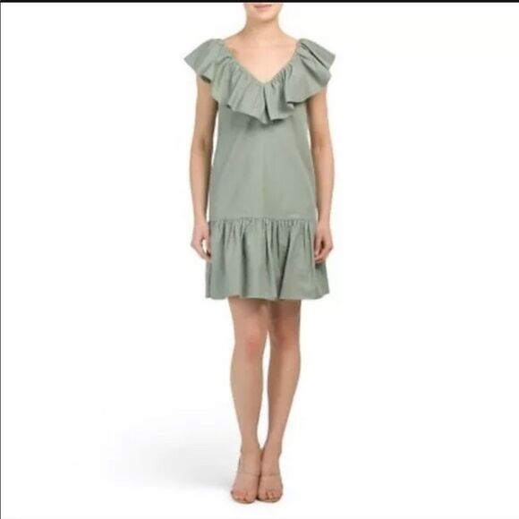 NEW Rebecca Taylor Sage Green Adriana Ruffle Dress Size 2 - Picture 2 of 4